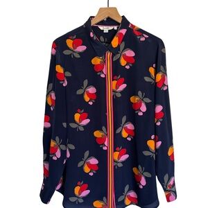 Boden Navy Floral Shirt with Pink and Orange Accents